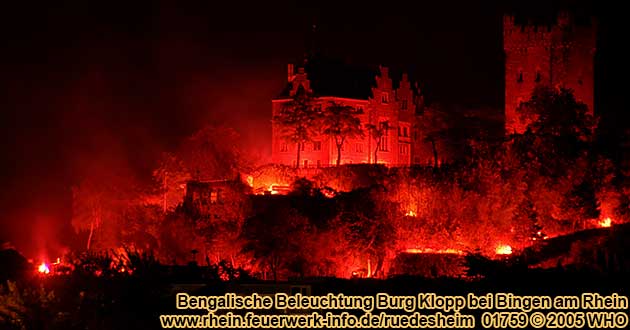 Bengalische Beleuchtung der Burg Klopp bei Bingen am Rhein, 1759  WHO