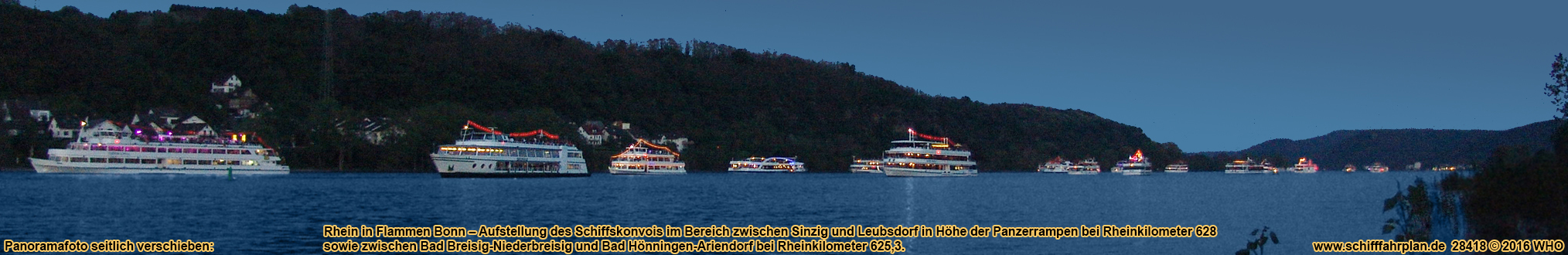 Aufstellung Schiffskonvoi Rhein in Flammen Bonn, Aufstellung des Schiffskonvois im Bereich zwischen Sinzig und Leubsdorf sowie zwischen Bad Breisig-Niederbreisig und Bad Hnningen-Ariendorf 